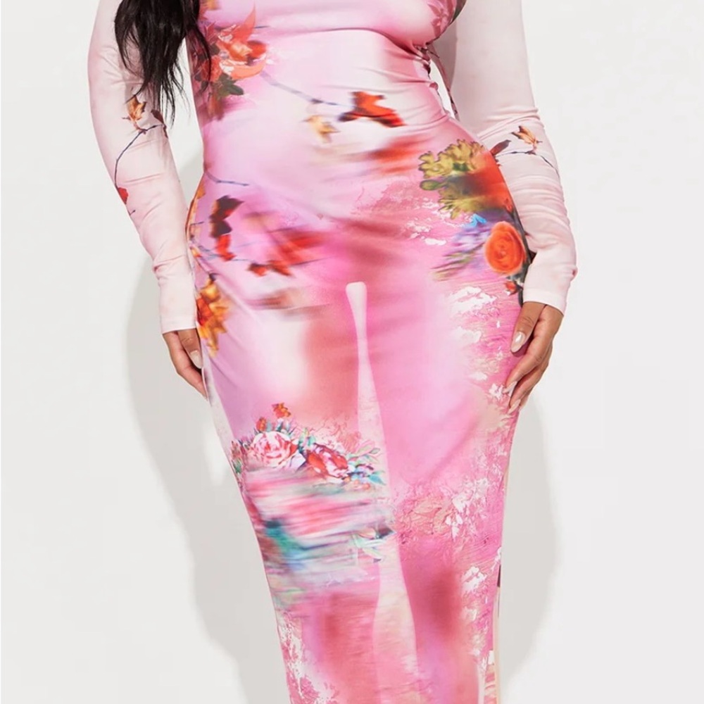 Fashion Nova Pink Floral Long Sleeve Dress